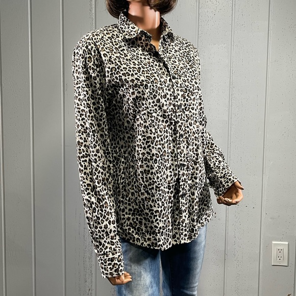 *Lars Amadeus Women's Leopard Print Button Down Shirt Sz M - Picture 7 of 12